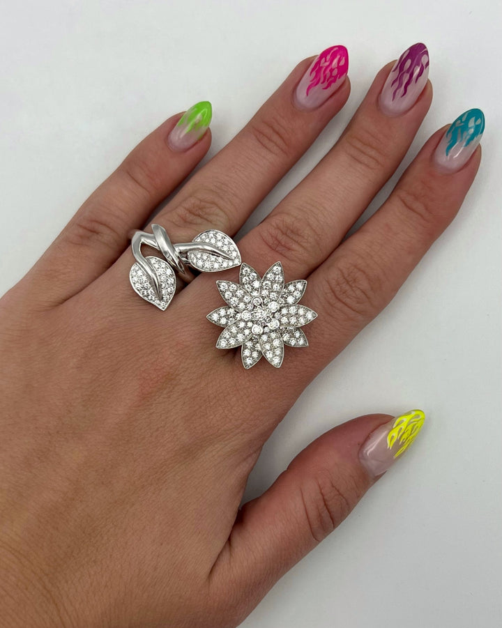 Van Cleef and Arpels White Gold and Diamond Lotus Cocktail Ring