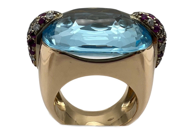 Pomellato Pin Up Ring Rose Gold, Blue Topaz Cocktail Ring, 18k
