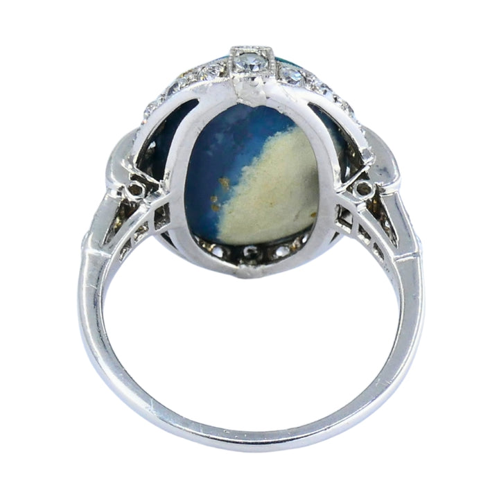 Art Deco Black Opal Ring Platinum Diamond Estate Jewelry