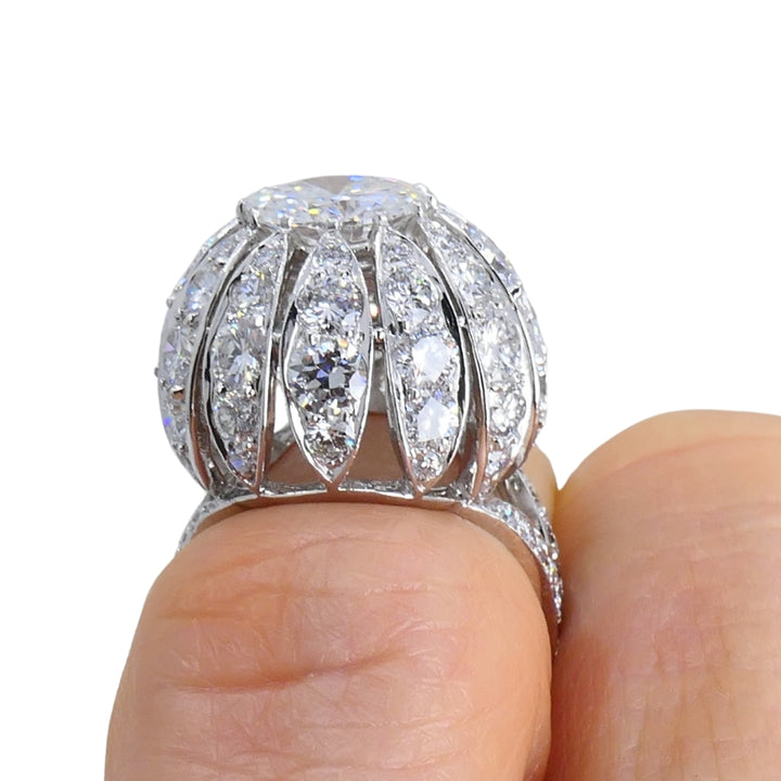 Vintage 1950s Platinum Diamond Bombe Cocktail Ring Circa 1950s Estate Jewelry