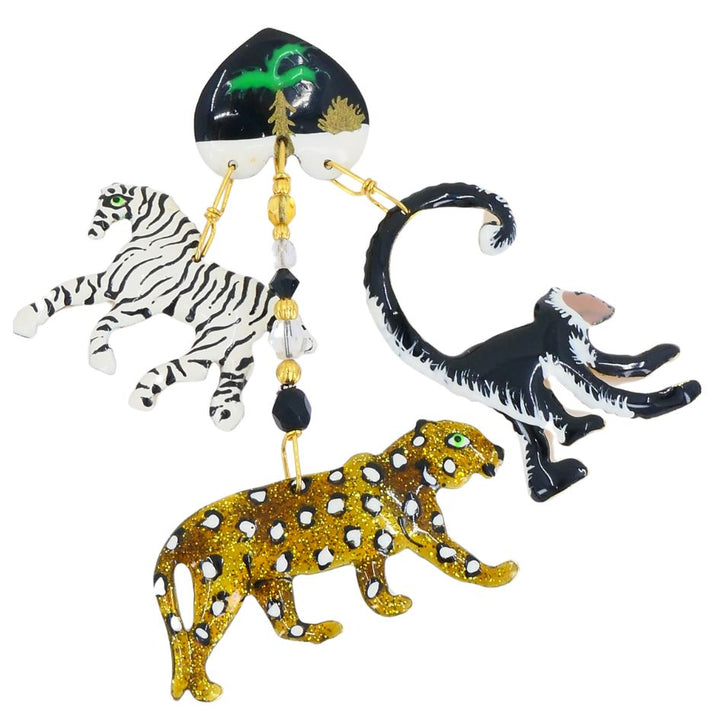 1990 Lunch At The Ritz Carte Du Jour African Animal Gold Silver Clip Earrings