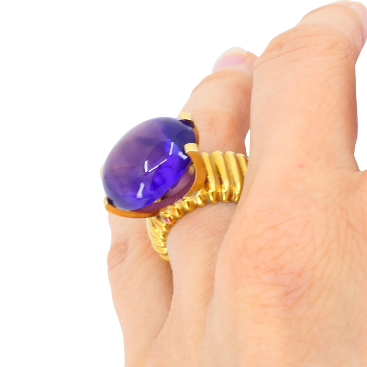 Amethyst Ring Signed Tambetti 18k Gold Cocktail Ring