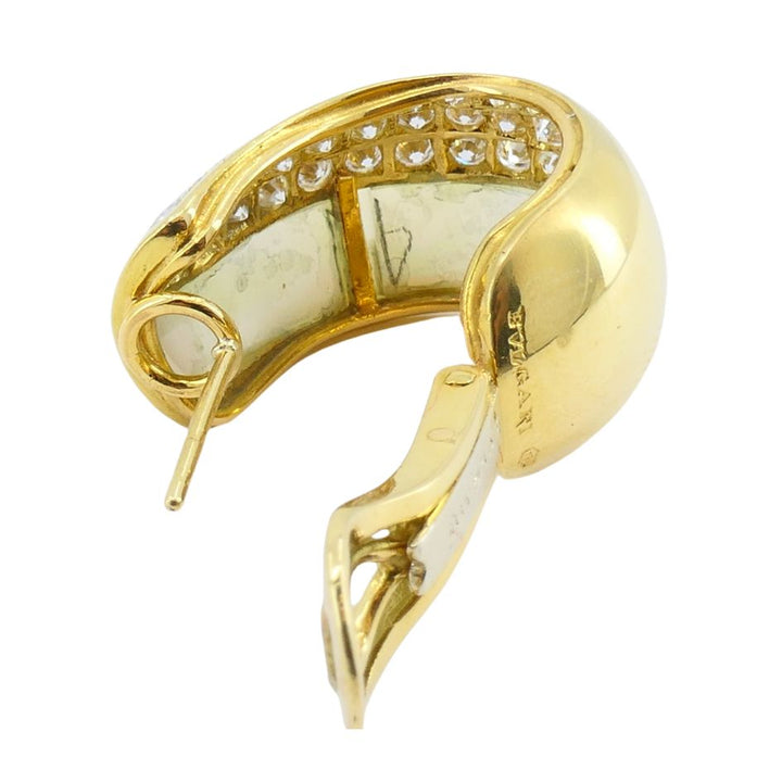 Vintage Bvlgari 18k Gold Diamond Mother of Pearl Hoop Earrings