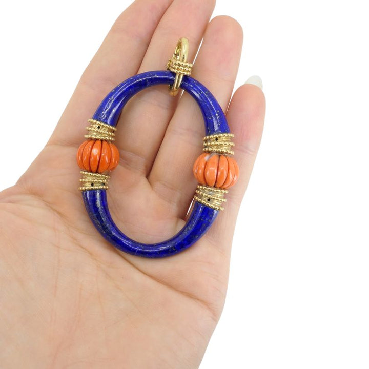 1970s Boucheron 18k Gold Coral Lapis Lazuli Pendant