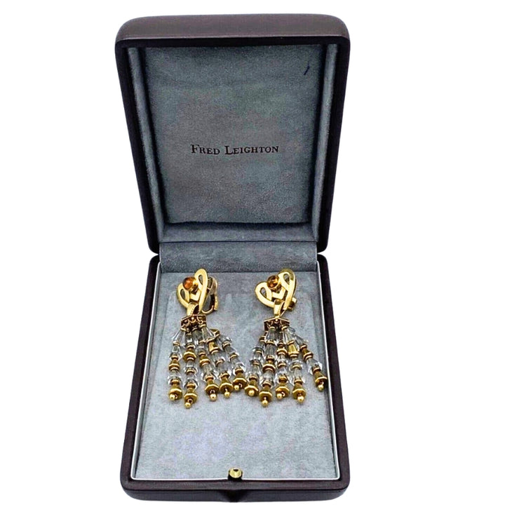 1950's Fred Leighton Yellow Gold, Citrine & Rock Crystal Dangle Earrings