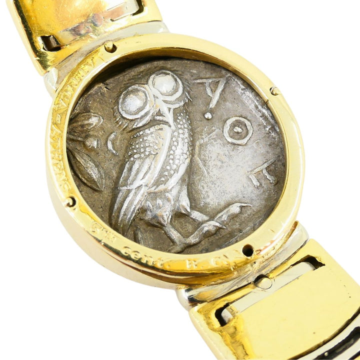 Bulgari Monete Silver Ancient Coin 18k Two Tone Gold Cuff Bracelet