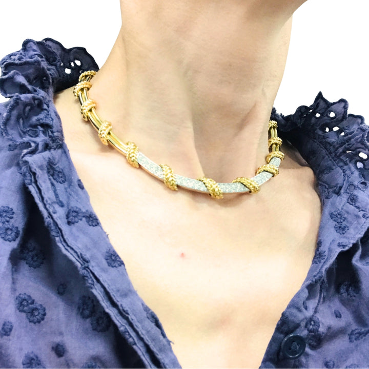 Tiffany & Co. 18k Gold Diamond Collar Necklace Rope Design