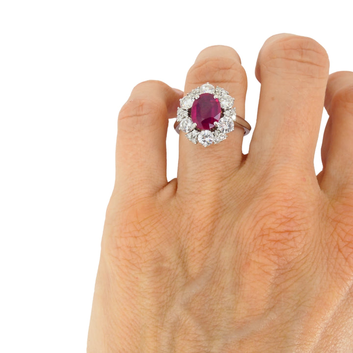 Vintage 18k White Gold Cluster Ring Diamond Ruby 1.75ct Burma