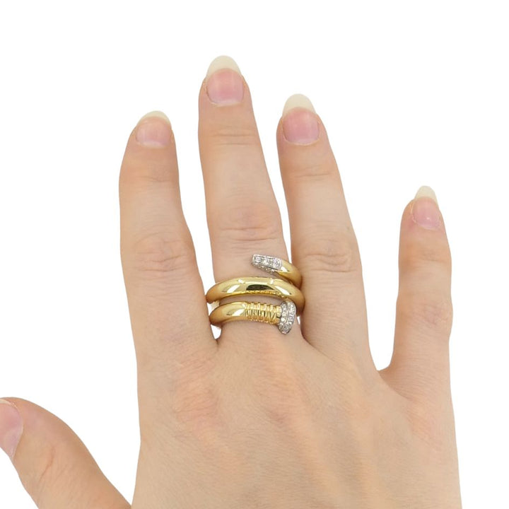 David Webb 18k Gold Platinum Diamond Nail Ring