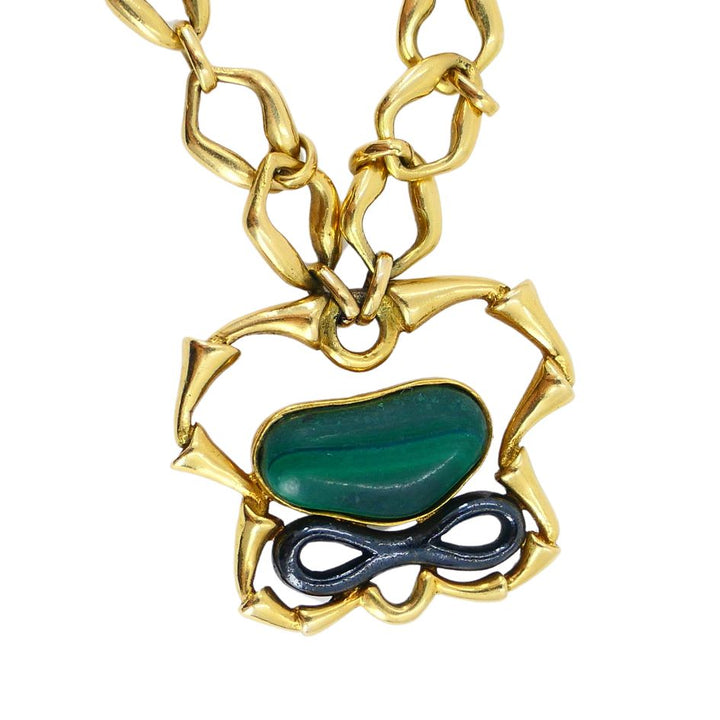 1970 Bvlgari 18k Yellow & Burnished Gold Malachite Jasper Necklace