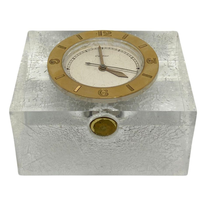 1950s Cartier Yellow Gold and Lucite Pair of Desk Clocks Lecoultre Movement