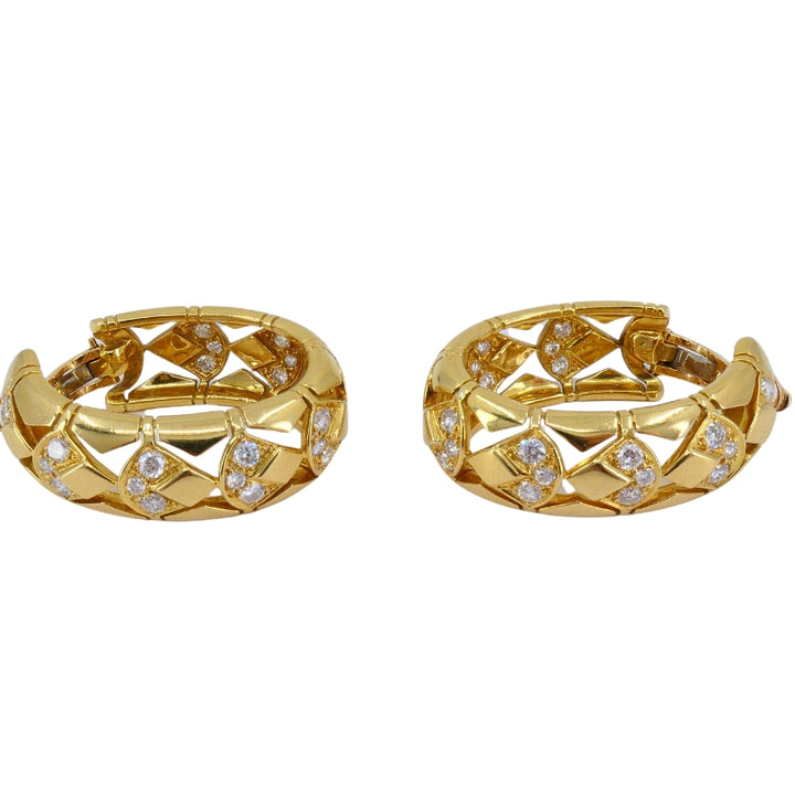 Cartier Hoop Earrings Diamond  18k Gold Triangular Pattern