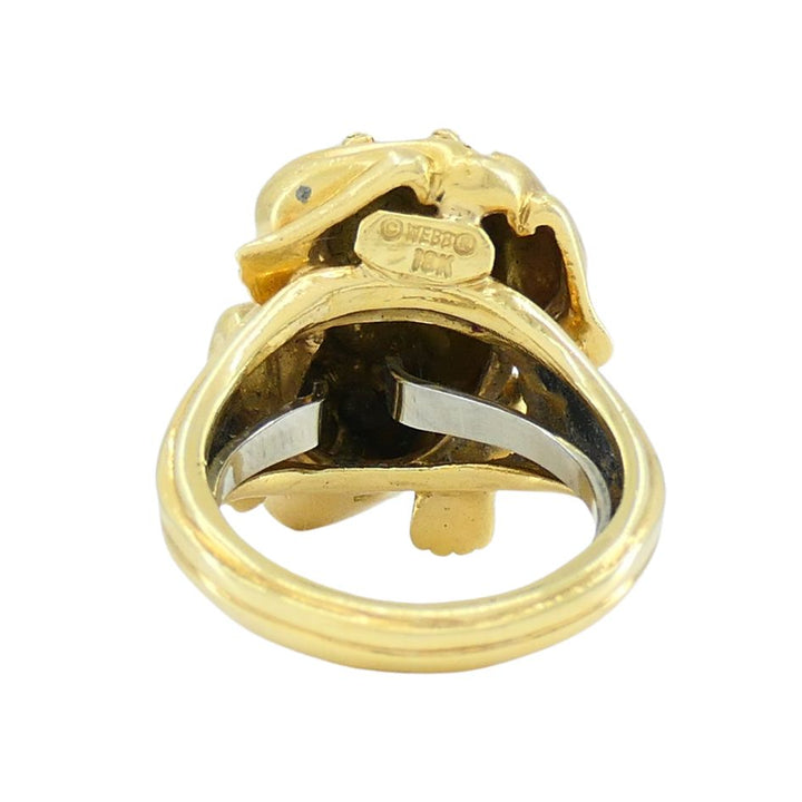 1990s David Webb 18k Gold White Enamel Ruby Frog Ring