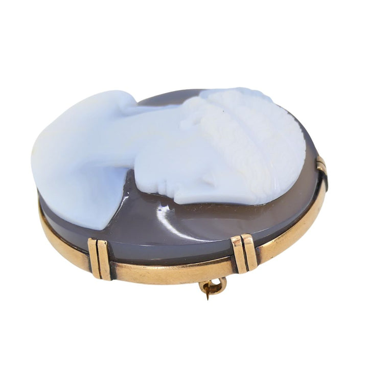 Antique 10K Gold Hardstone Agate Cameo Brooch Pin