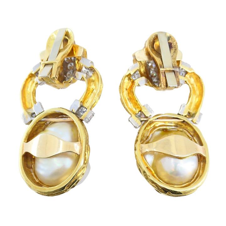 Vintage Wander 18k Gold Diamond Pearl Clip Earrings