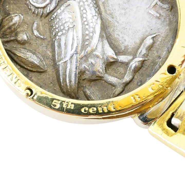 Bulgari Monete Silver Ancient Coin 18k Two Tone Gold Cuff Bracelet