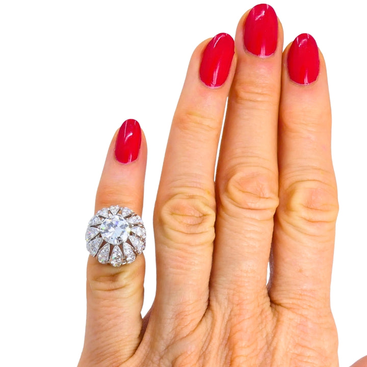 Vintage 1950s Platinum Diamond Bombe Cocktail Ring Circa 1950s Estate Jewelry