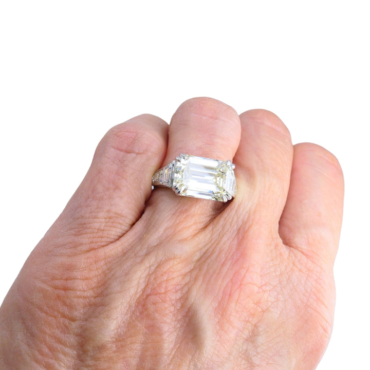 Vintage Platinum Engagement Ring Emerald Cut Diamond 6.28cts Estate Jewelry