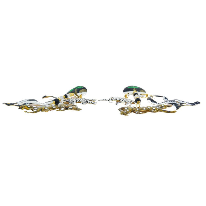 1990 Lunch At The Ritz Carte Du Jour African Animal Gold Silver Clip Earrings