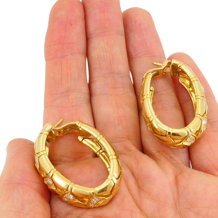 Cartier Hoop Earrings Diamond  18k Gold Triangular Pattern