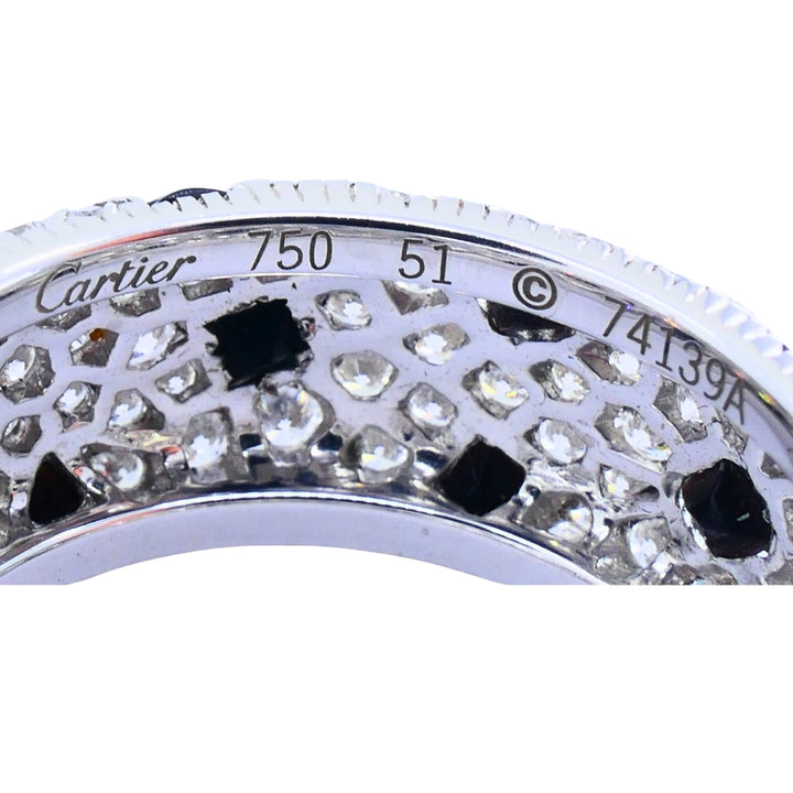 Cartier Panthere Pelage 18k White Gold Diamond Black Onyx Band Ring Estate Jewelry