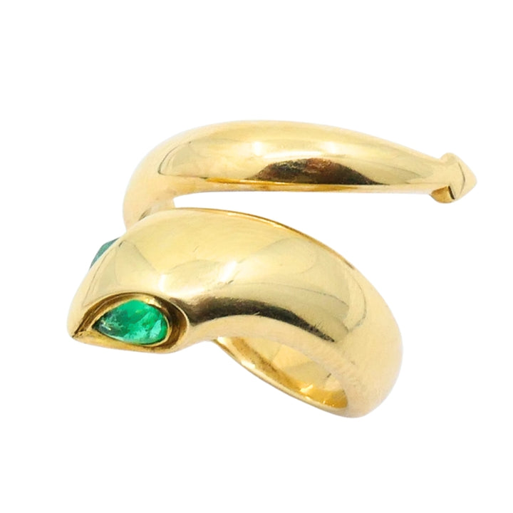 14k Gold Snake Pear-Cut Emerald Eyes Wrap Ring