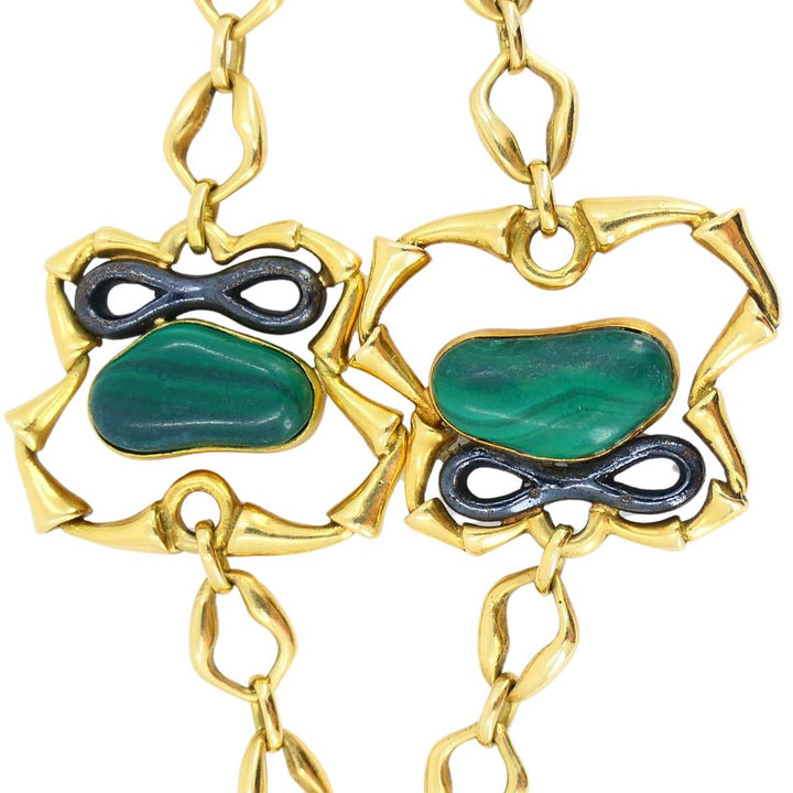 1970 Bvlgari 18k Yellow & Burnished Gold Malachite Jasper Necklace