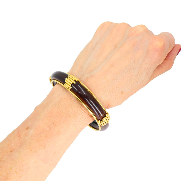 Vintage Van Cleef & Arpels 18k Gold Wood Bangle Bracelet Estate Jewelry