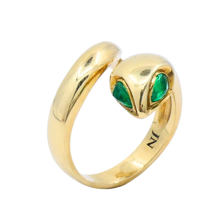 14k Gold Snake Pear-Cut Emerald Eyes Wrap Ring