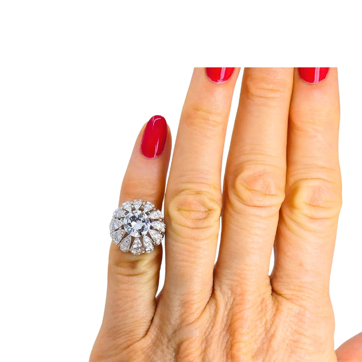 Vintage 1950s Platinum Diamond Bombe Cocktail Ring Circa 1950s Estate Jewelry