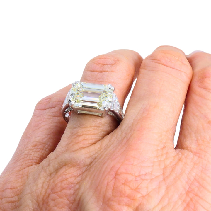 Vintage Platinum Engagement Ring Emerald Cut Diamond 6.28cts Estate Jewelry
