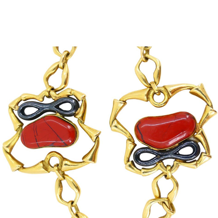 1970 Bvlgari 18k Yellow & Burnished Gold Malachite Jasper Necklace