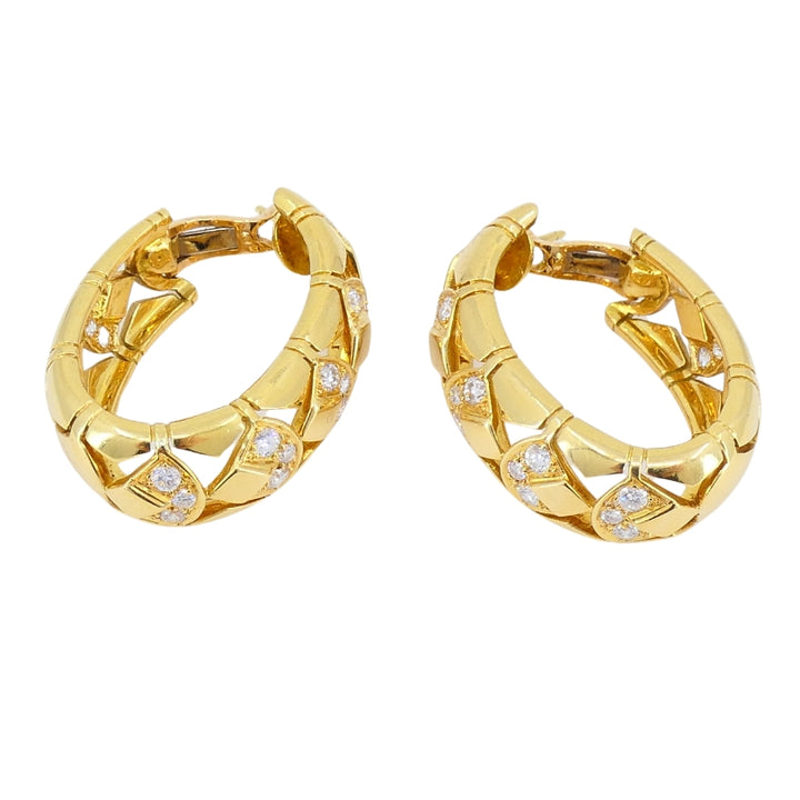 Cartier Hoop Earrings Diamond  18k Gold Triangular Pattern