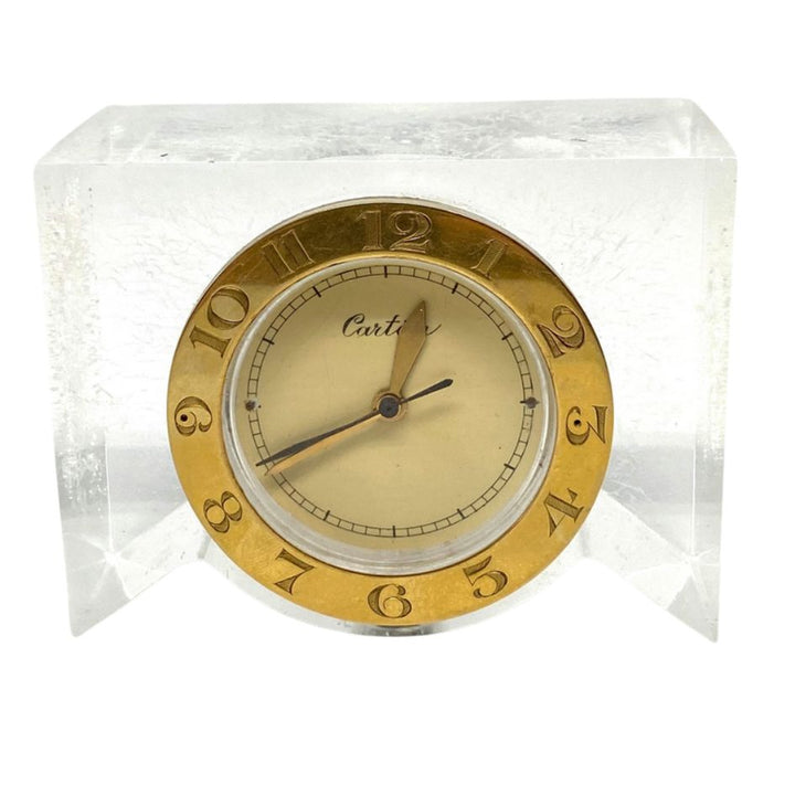 1950s Cartier Yellow Gold and Lucite Pair of Desk Clocks Lecoultre Movement