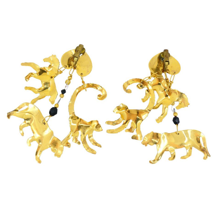1990 Lunch At The Ritz Carte Du Jour African Animal Gold Silver Clip Earrings