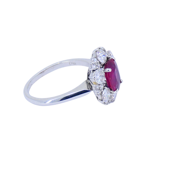 Vintage 18k White Gold Cluster Ring Diamond Ruby 1.75ct Burma