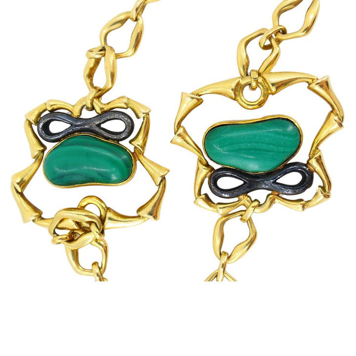 1970 Bvlgari 18k Yellow & Burnished Gold Malachite Jasper Necklace