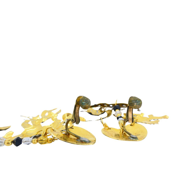 1990 Lunch At The Ritz Carte Du Jour African Animal Gold Silver Clip Earrings