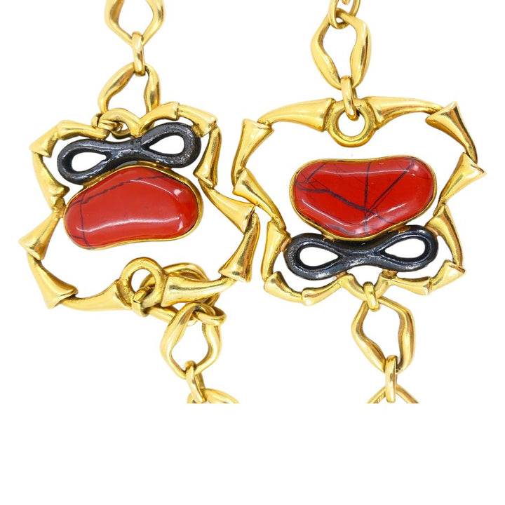 1970 Bvlgari 18k Yellow & Burnished Gold Malachite Jasper Necklace