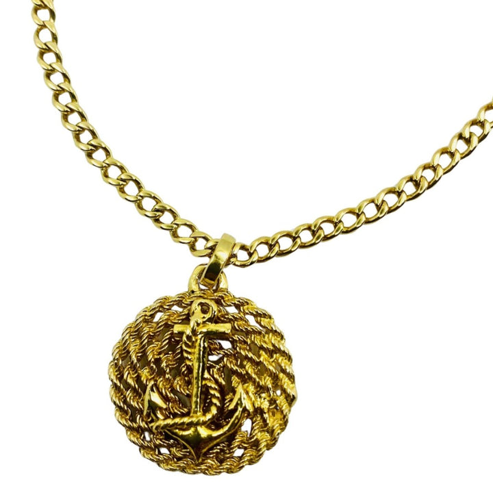 14k Gold Anchor Pendant Rope Design Chain Necklace