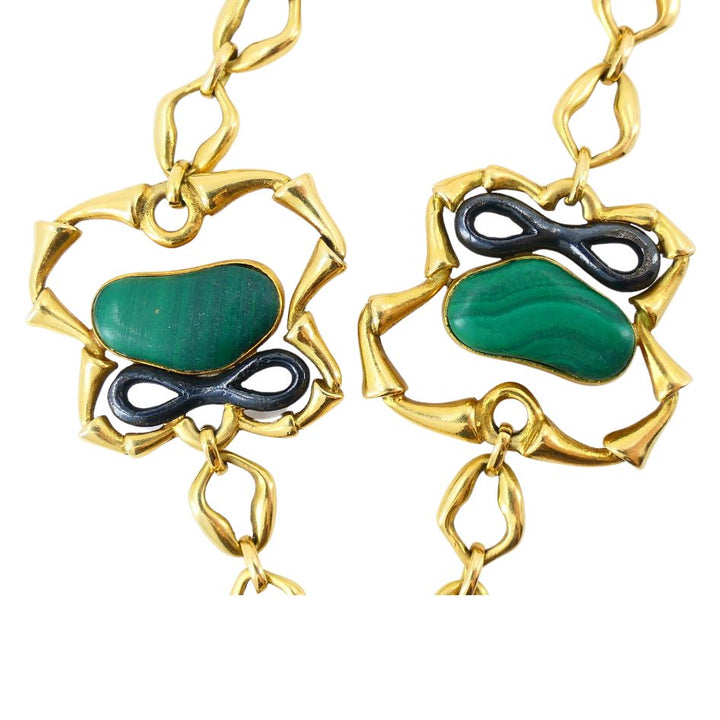 1970 Bvlgari 18k Yellow & Burnished Gold Malachite Jasper Necklace