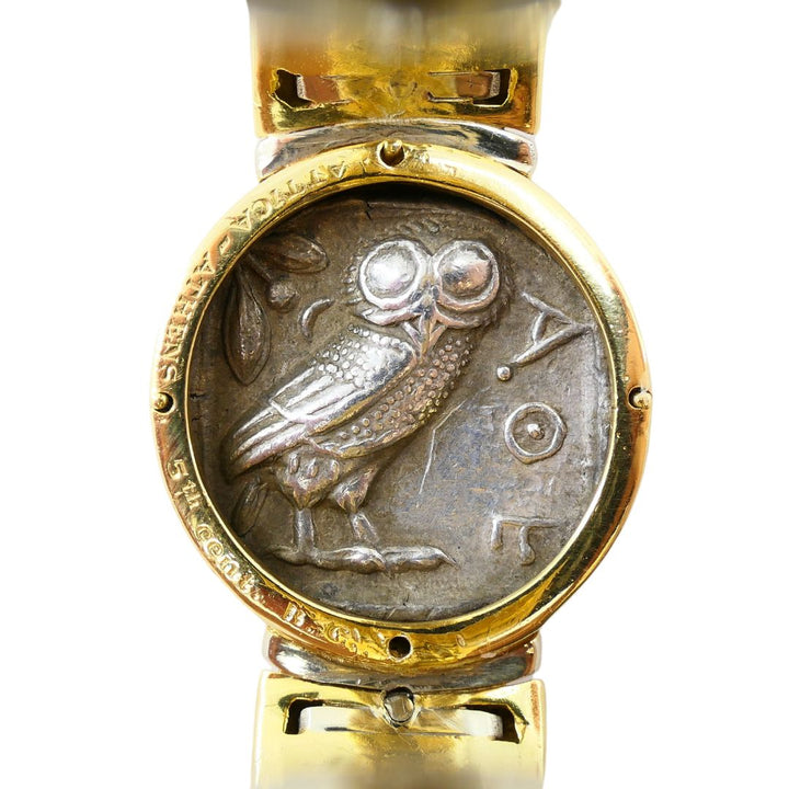 Bulgari Monete Silver Ancient Coin 18k Two Tone Gold Cuff Bracelet