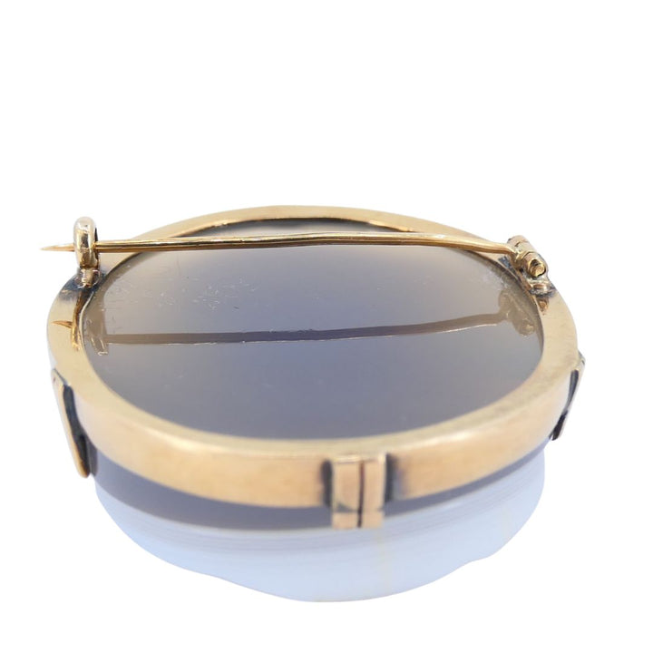 Antique 10K Gold Hardstone Agate Cameo Brooch Pin