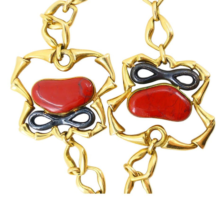 1970 Bvlgari 18k Yellow & Burnished Gold Malachite Jasper Necklace