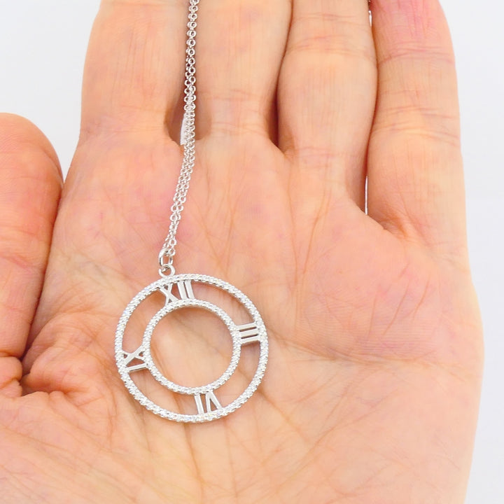 Tiffany & Co. 18k Gold Diamond Atlas Open Pendant Necklace Original Box