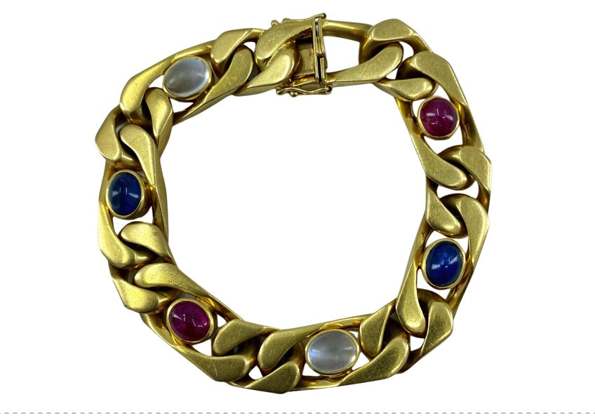 18k Gold Cabochon Sapphire Moonstone Ruby Bracelet