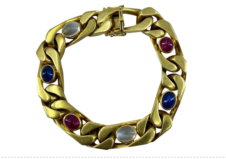 18k Gold Cabochon Sapphire Moonstone Ruby Bracelet
