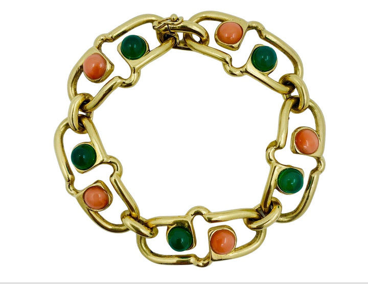 1970s Van Cleef & Arpels Gold Coral Chrysoprase Bracelet