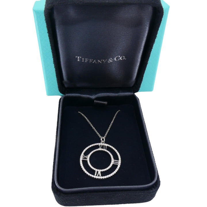Tiffany & Co. 18k Gold Diamond Atlas Open Pendant Necklace Original Box