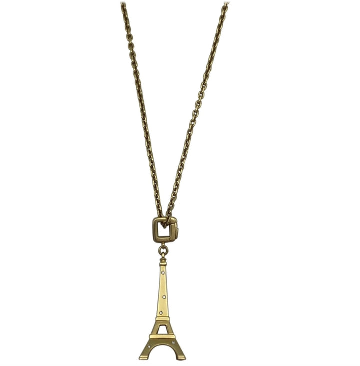 1990's Louis Vuitton Yellow Gold and Diamond Eiffel Tower Chain Necklace